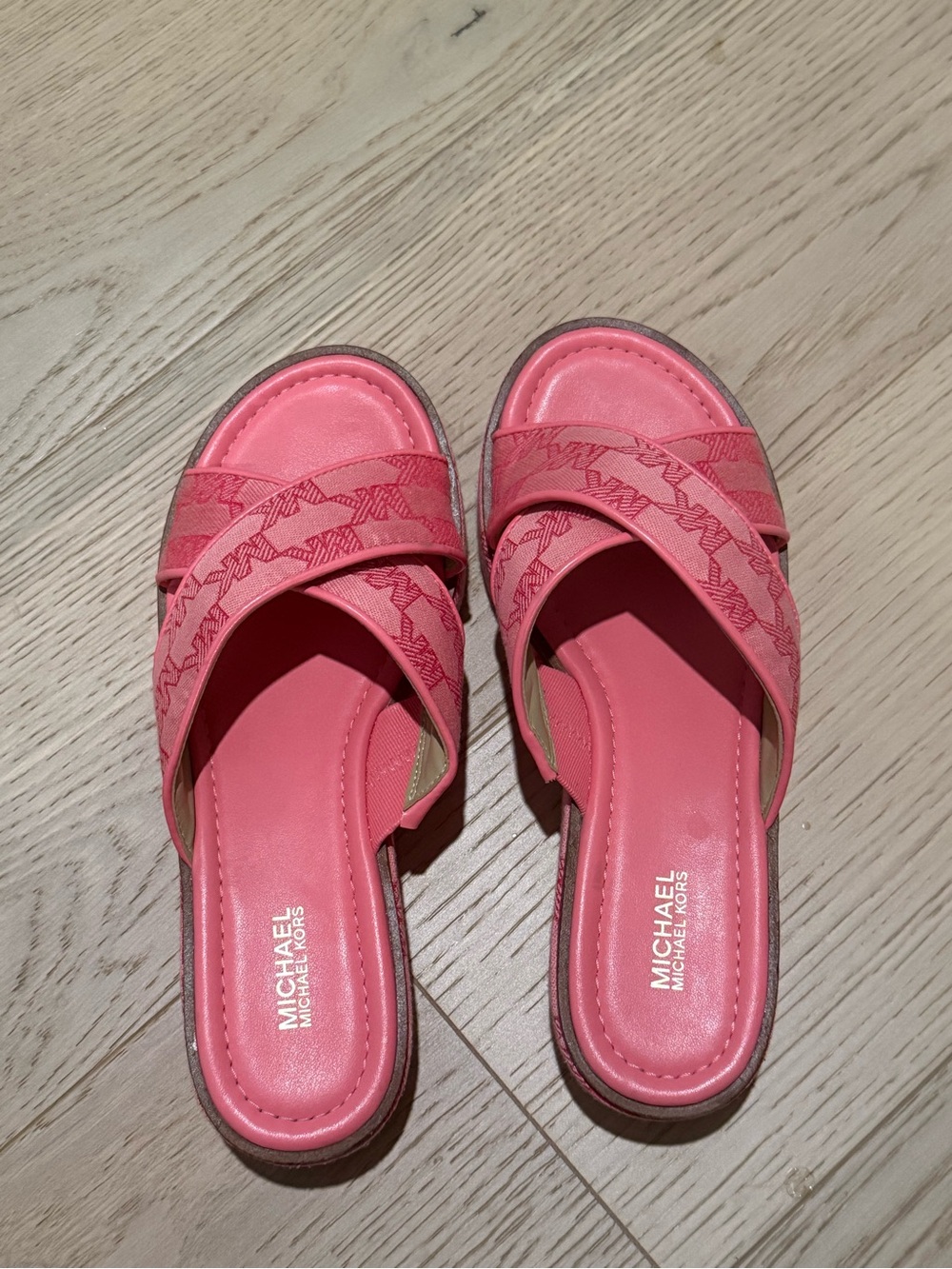 Michael Kors Pink Crisscross Slide Sandals